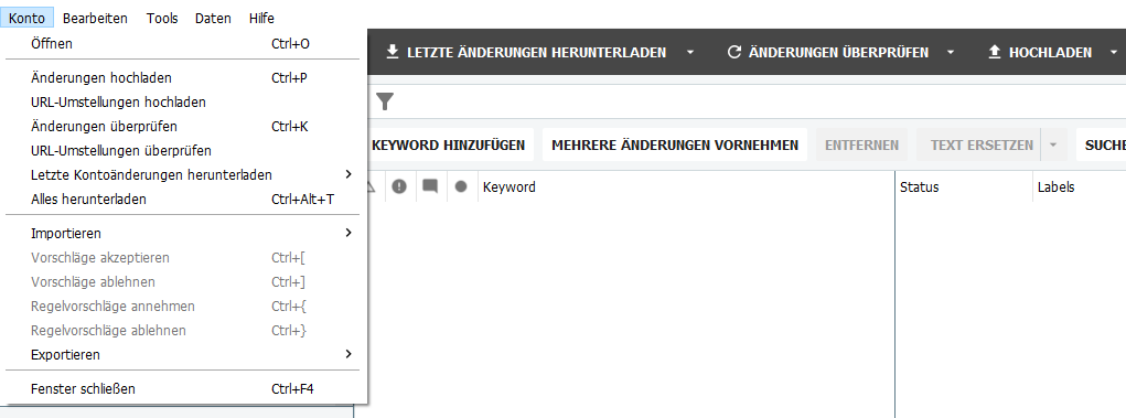 Download und Upload-Funktionen im Editor