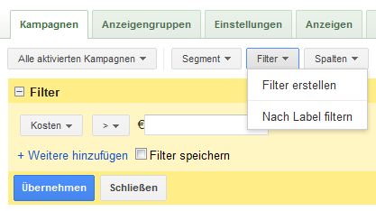 AdWords-Filter anlegen