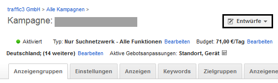 AdWords Kampagnentest - Kampagnenentwurf