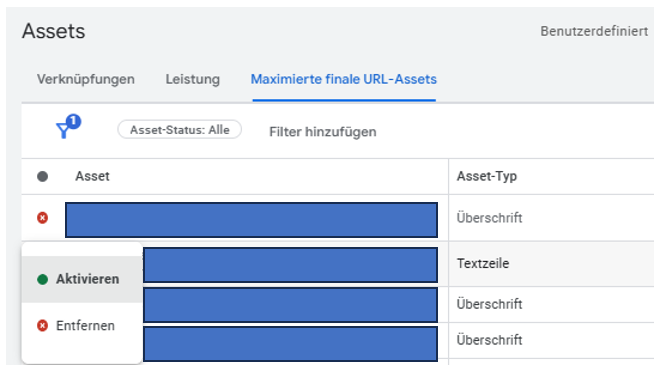 AI Max - Assets ausschließen