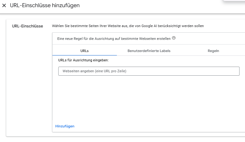 AI Max - URL-Einschlüsse hinzufügen