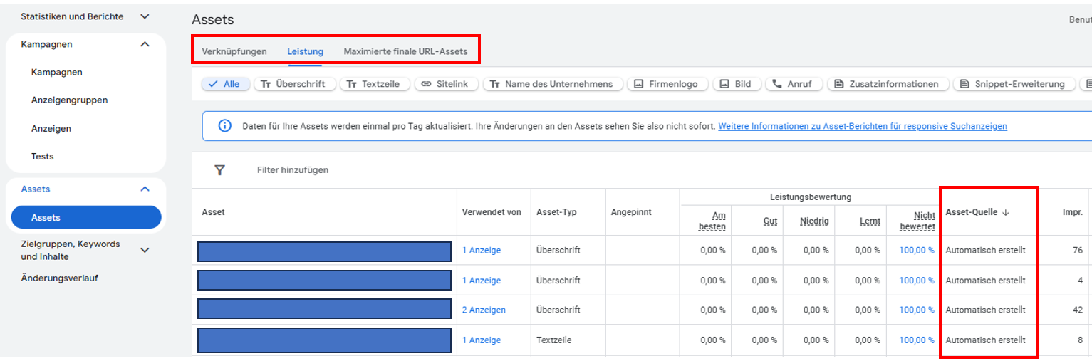 Abfrage automatisch erstellter Assets