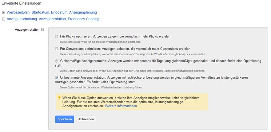 Kampagneneinstellung-Anzeigenrotation
