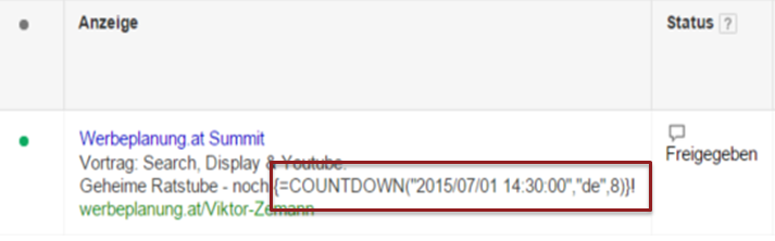 Eingabe der Countdown-Funktion
