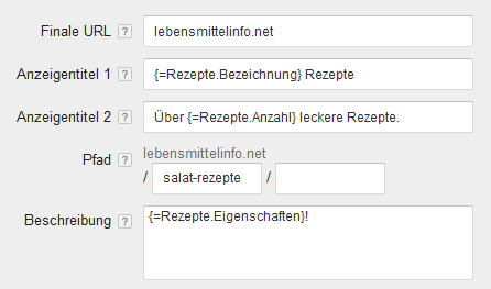 Anzeigenanpassung - Anzeigen mit Parameter erstellen