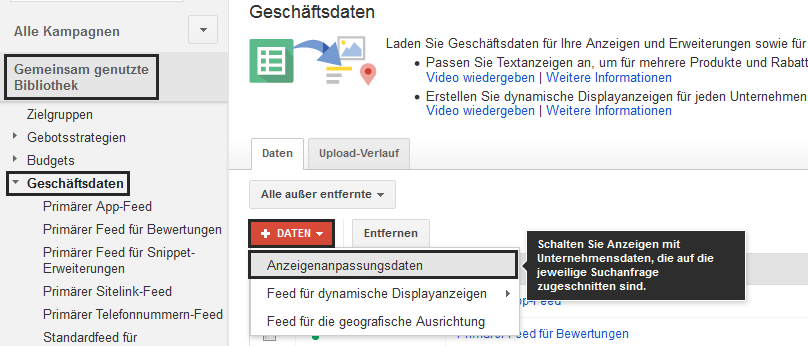 Gemeinsam genutzte Bibliothek - Anzeigenanpassungen