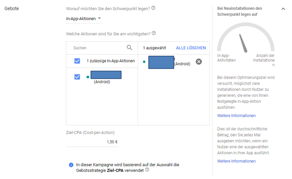 App-Bewerbung - Gebotsstrategie mit Schwerpunkt auf In-App-Aktionen