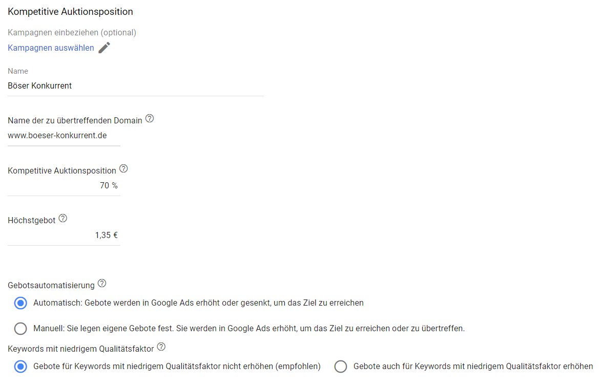 kompetitive Auktionsposition als Portfolio