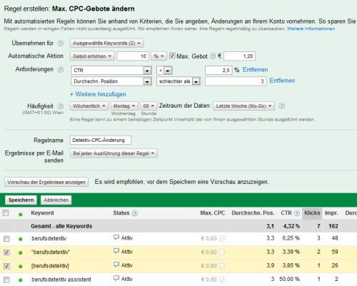 Automatisierte Regeln in AdWords anlegen