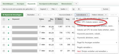 Automatisierte Regeln in AdWords