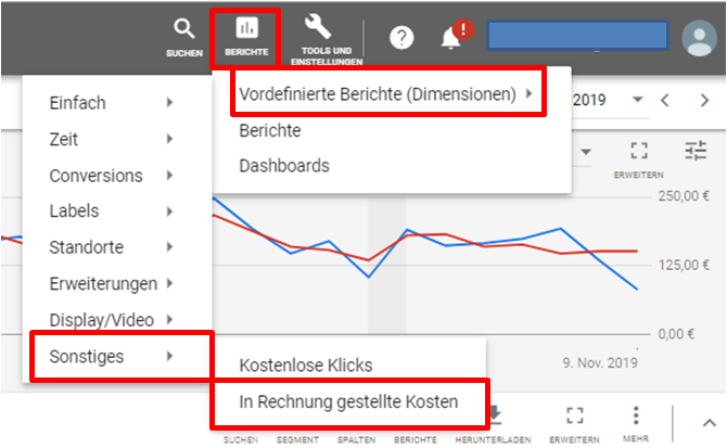Bericht - in Rechnung gestellte Kosten