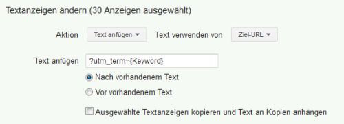 Bulk-Änderungen - Anzeigen Text hinzufügen