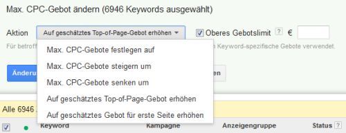 Bulk-Änderungen - CPC-Änderungen für Keywords
