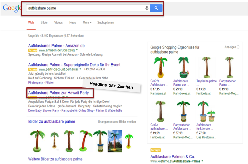 Dynamische Suchanzeige mit längerer Headline