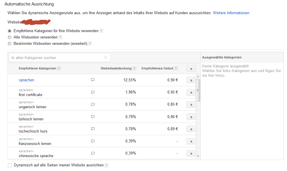 Dynamische Suchanzeigen - Kategorien