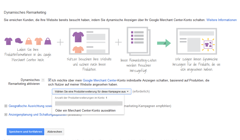 Kampagneneinstellung Dynamisches Remarketing