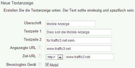 erweiterte Kampagnen - Textanzeige mobil bevorzugt