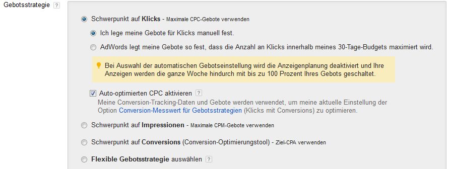 Kampagneneinstellung Gebotsstrategien