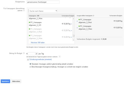 Gemeinsame Budgets festlegen