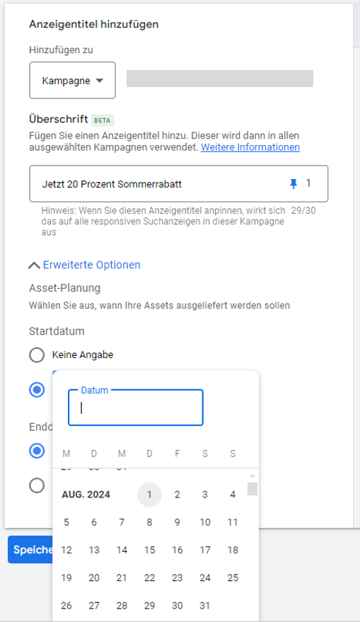 Assets - Headline und Description