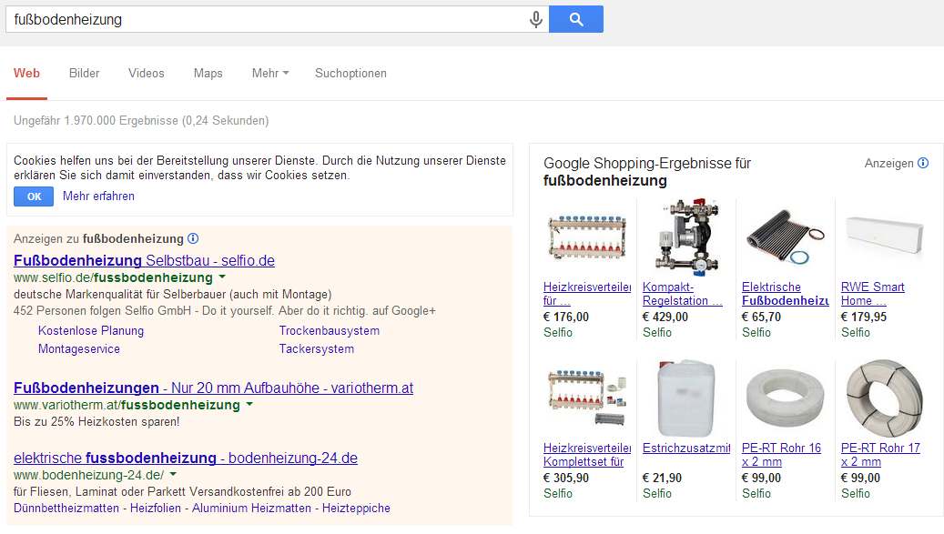 Ausspielung der Google Shopping Anzeigen