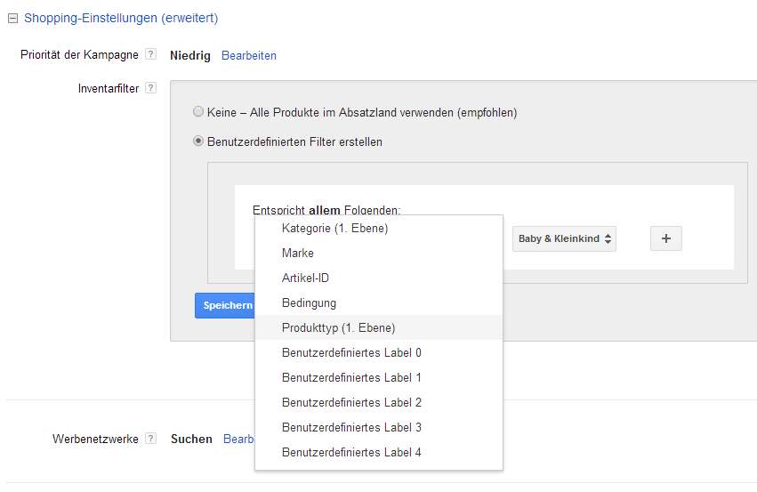 Google Shopping - erweiterte Kampagneneinstellungen