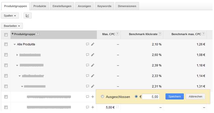 Google Sopping - Produktegruppen