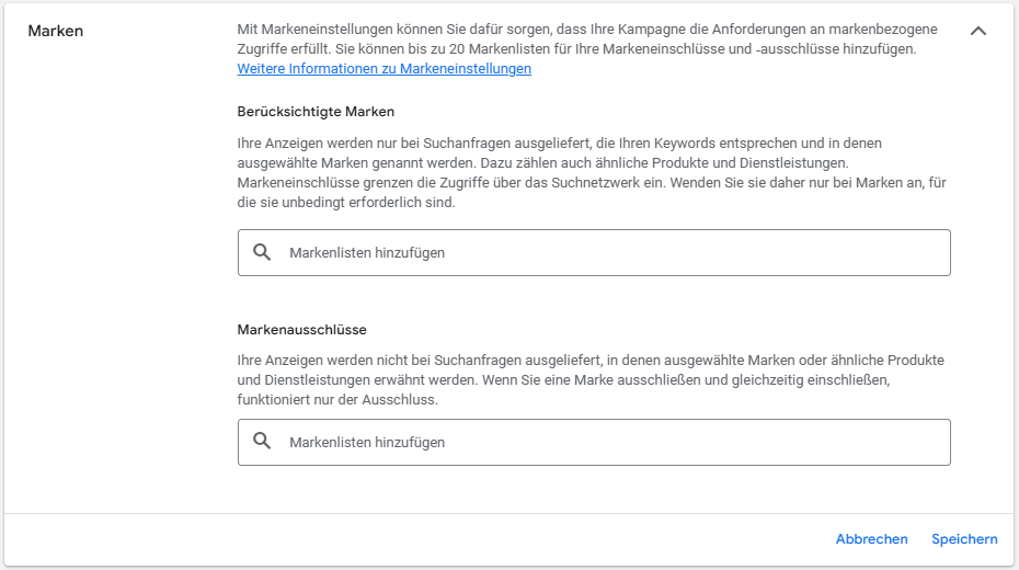 Kampagneneinstellung Marken