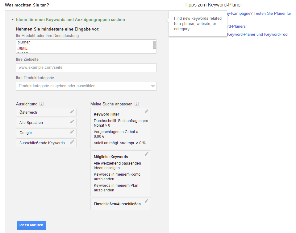 Keyword-Planer - Ideen abrufen