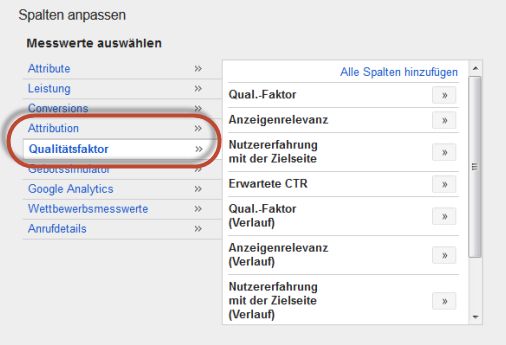 Spalten Attribution Qualitätsfaktor