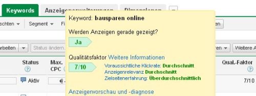 Anzeige des Qualitätsfaktors