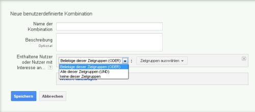 Benutzerdefinierte Kombination: Auswahl festlegen