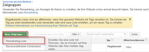 Remarketing-Liste erstellen