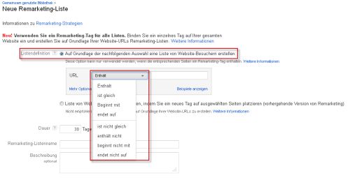 Remarketing-Liste: Listendefinition