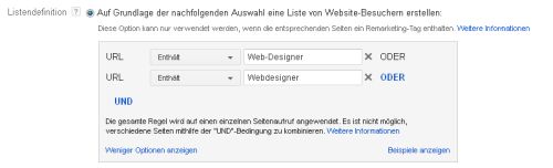Remarketing-Liste: oder-Regel