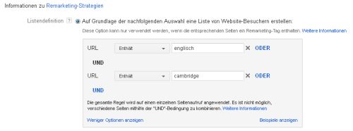 Remarketing-Liste: und-Regel