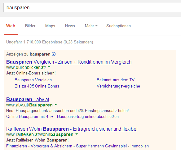 Ein- und mehrzeilige Sitelinks