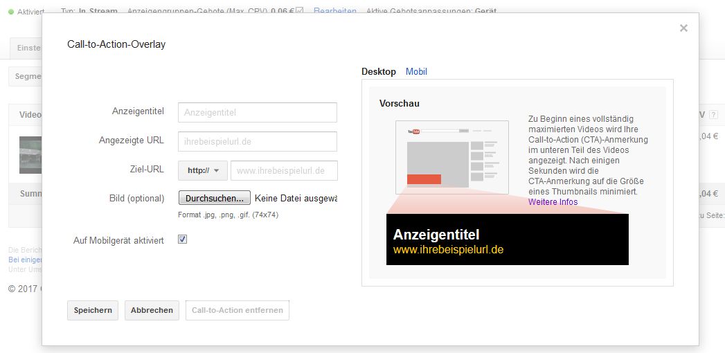 YouTube Videokampagnen - Call-to-Action-Overlay hinzufügen