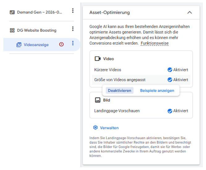 Asset-Optimierung am Beispiel Videoanzeige