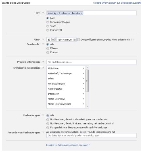 Demografische Einstellungen bei Facebook