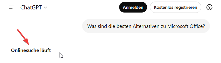 ChatGPT führt eine Live-Websuche durch bevor es antwortet