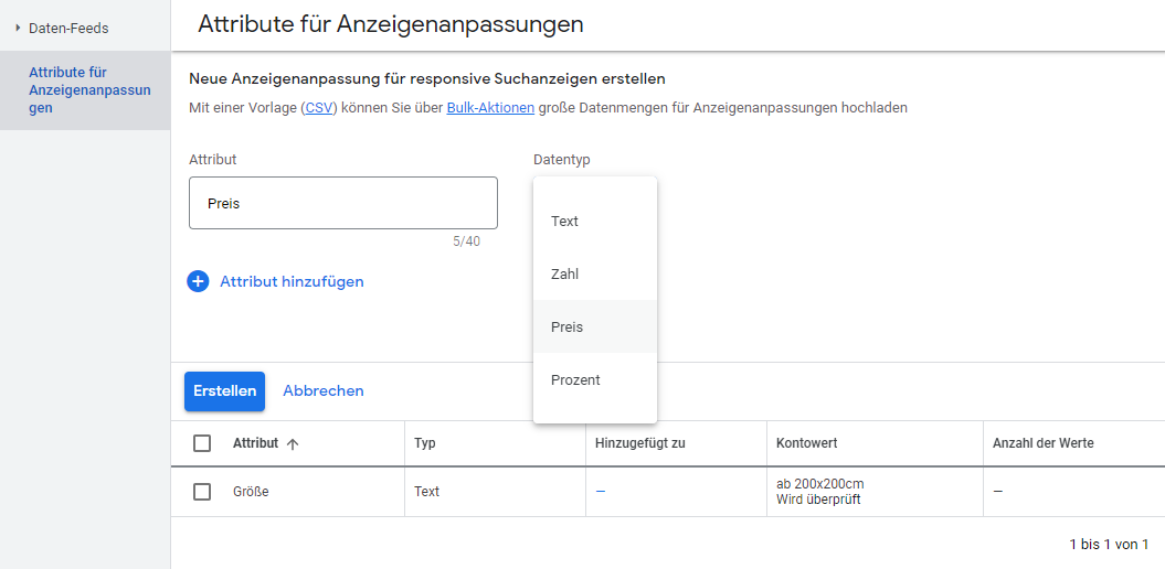 Anzeigenanpassungen für RSA - Attribute anlegen