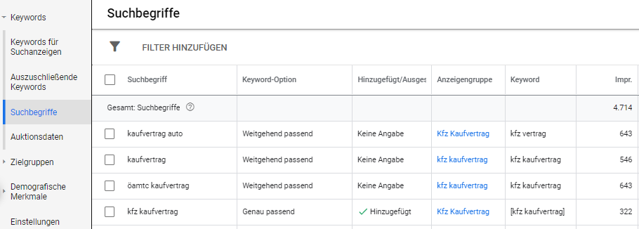 Google Ads Tool - Suchbegriffe