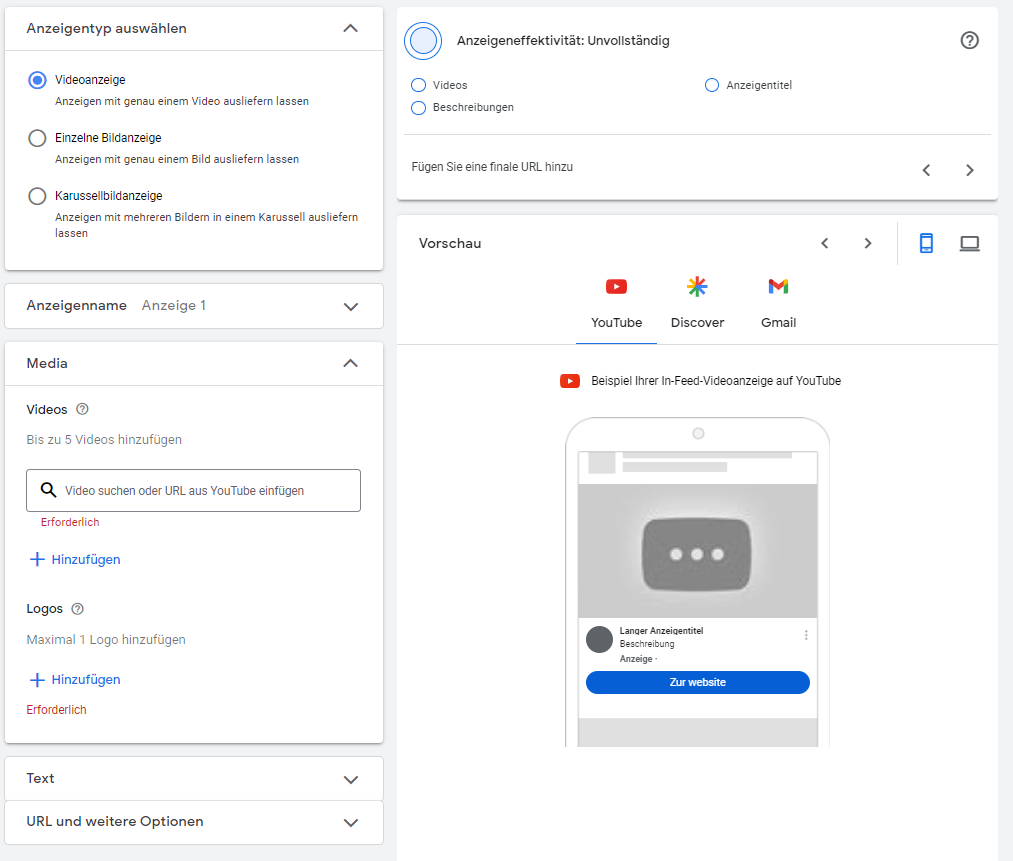 Demand Gen-Kampagnen – Anzeige erstellen