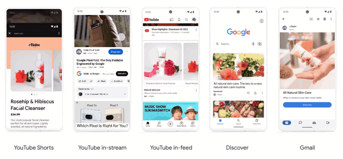 Demand Gen-Kampagnen – Anzeigenbeispiele über das Inventar hinweg