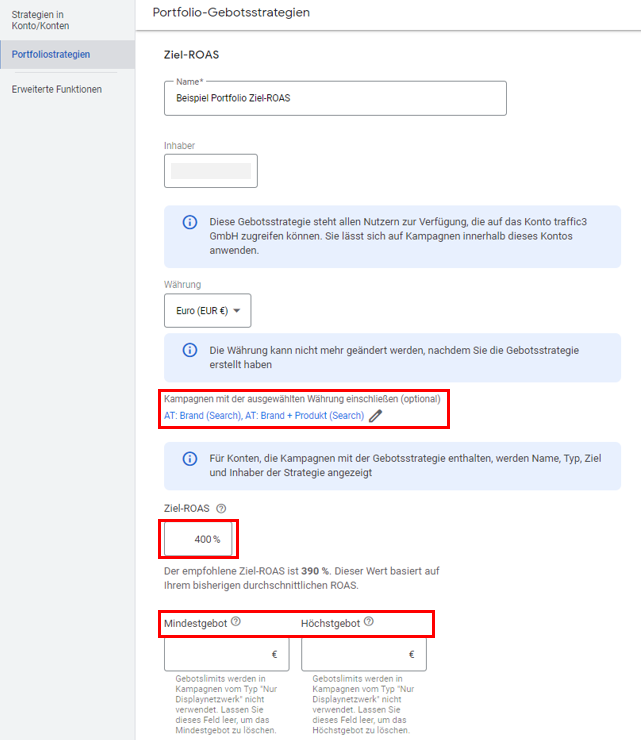 Portfolio-Strategie „Ziel-ROAS“