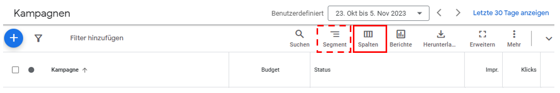 Spalten- und Segmente-Funktion