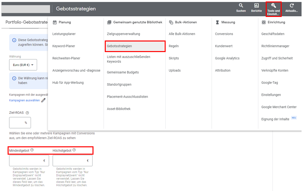 Gebotsstrategien - Portofio mit Höchstgebot