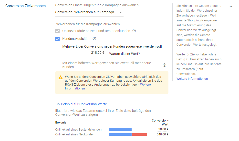 Shopping - Conversion-Zielvorhaben