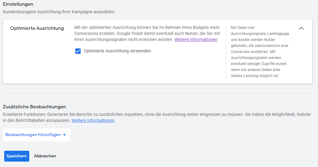 Optimierte Ausrichtung deaktivieren